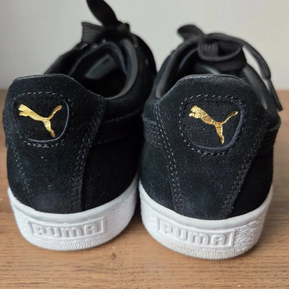 LIKE NEW PUMA 50TH ANNIVERSARY BLACK SUEDE /GOLD SNEAKERS SIZE 9 WOMENS